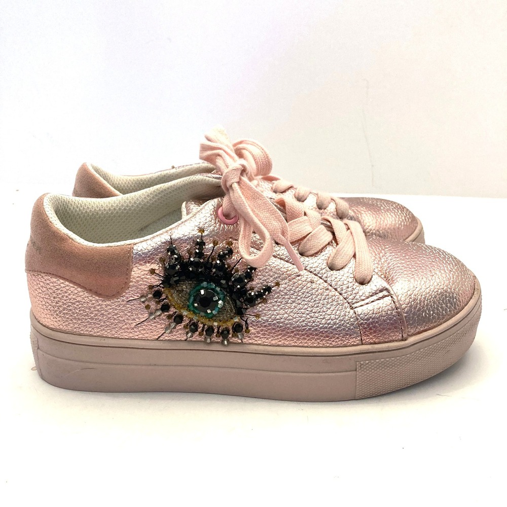 Kurt‎ Geiger Pink Metallic Laney Eye Low Top Sneaker Kids 2 EU 33 Leather